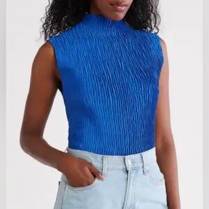 DKNY High Neck pleated Blue Top